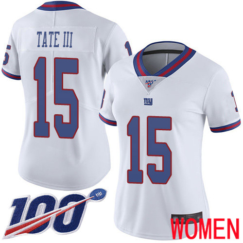 Women New York Giants #15 Golden Tate III Limited White Rush Vapor Untouchable 100th Season Football NFL Jersey